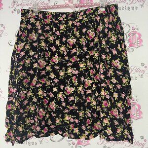 Plum skirt with flowers floral buttons black green pink mini skirt cute garden